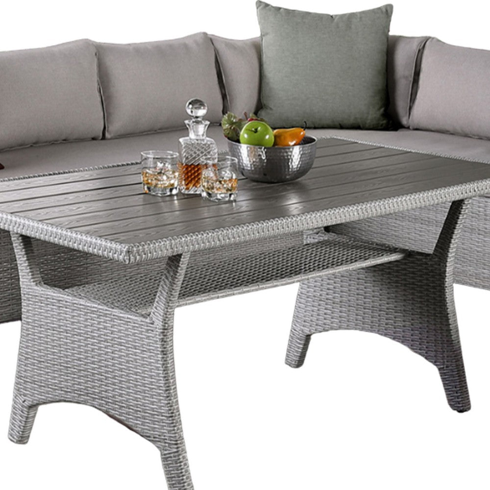 Maria 3 Piece Outdoor Patio Dining Set, L Sectional Sofa with Table, Black  - BM319855