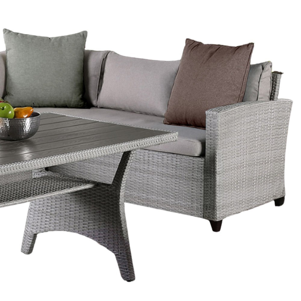 Maria 3 Piece Outdoor Patio Dining Set, L Sectional Sofa with Table, Black  - BM319855