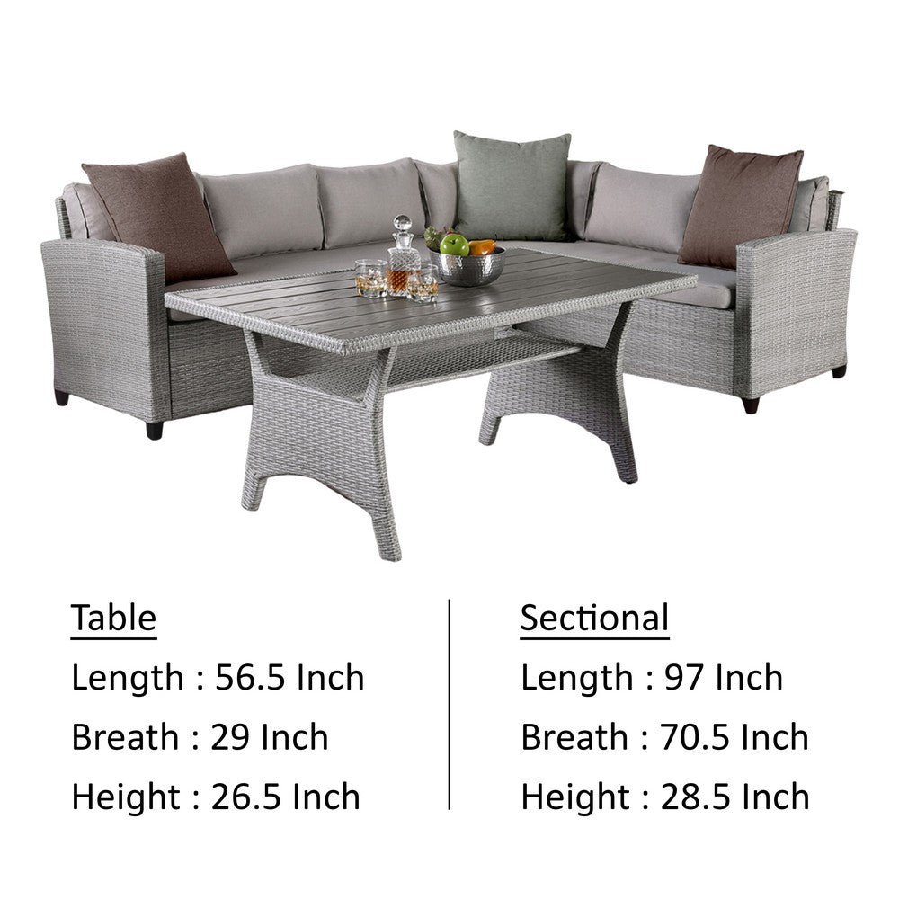 Maria 3 Piece Outdoor Patio Dining Set, L Sectional Sofa with Table, Black  - BM319855