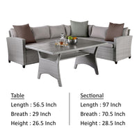 Maria 3 Piece Outdoor Patio Dining Set, L Sectional Sofa with Table, Black  - BM319855