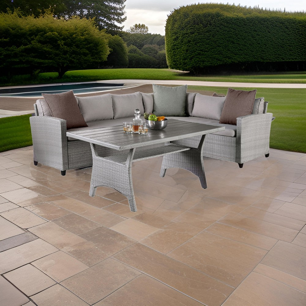 Maria 3 Piece Outdoor Patio Dining Set, L Sectional Sofa with Table, Black  - BM319855