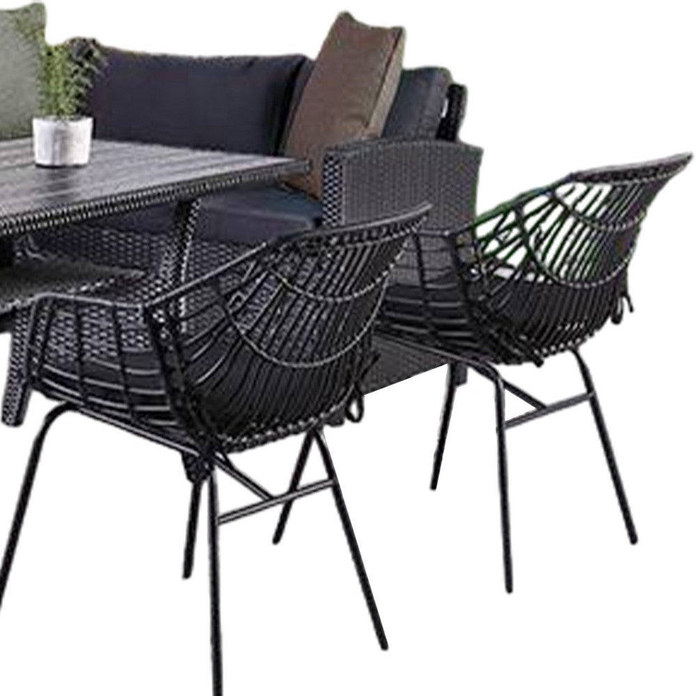 Maria 5pc Outdoor Patio Dining Set, Sectional Sofa, Table, 2 Chairs, Black - BM319856