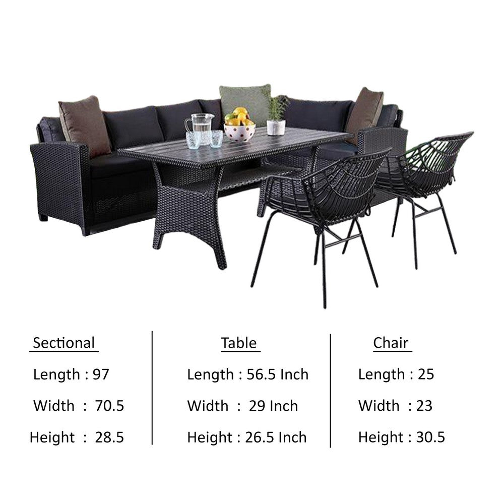 Maria 5pc Outdoor Patio Dining Set, Sectional Sofa, Table, 2 Chairs, Black - BM319856