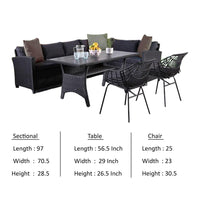 Maria 5pc Outdoor Patio Dining Set, Sectional Sofa, Table, 2 Chairs, Black - BM319856
