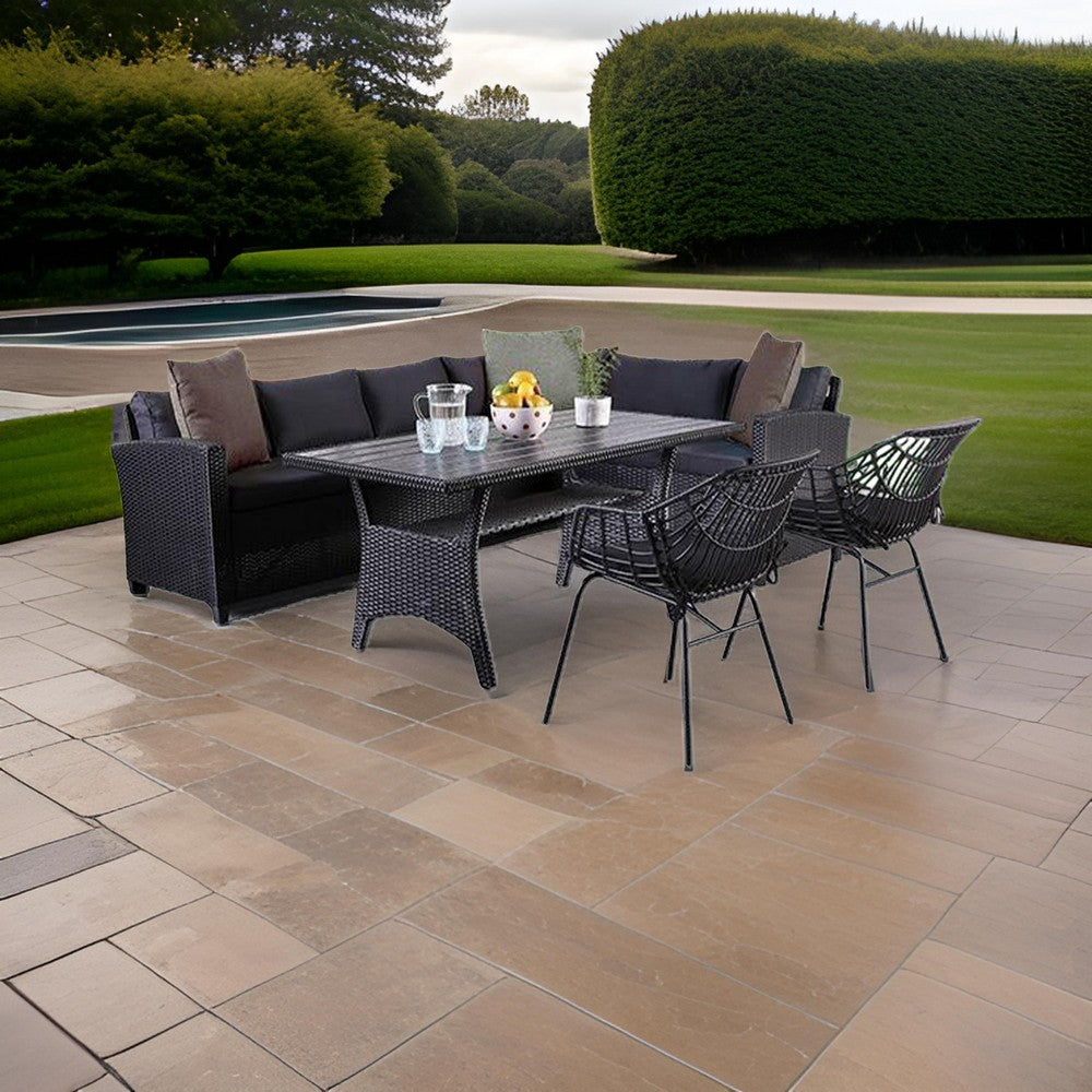 Maria 5pc Outdoor Patio Dining Set, Sectional Sofa, Table, 2 Chairs, Black - BM319856