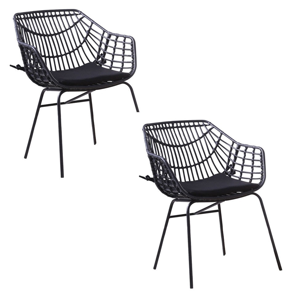 Niya Patio Chair Set of 2, Polyester, Black Steel, Outdoor Rattan Wicker - BM319857