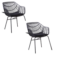 Niya Patio Chair Set of 2, Polyester, Black Steel, Outdoor Rattan Wicker - BM319857