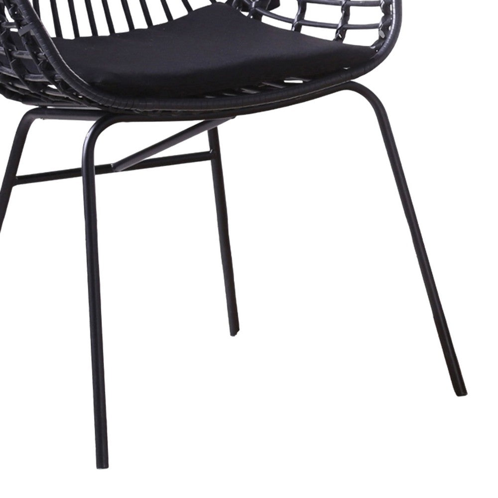 Niya Patio Chair Set of 2, Polyester, Black Steel, Outdoor Rattan Wicker - BM319857