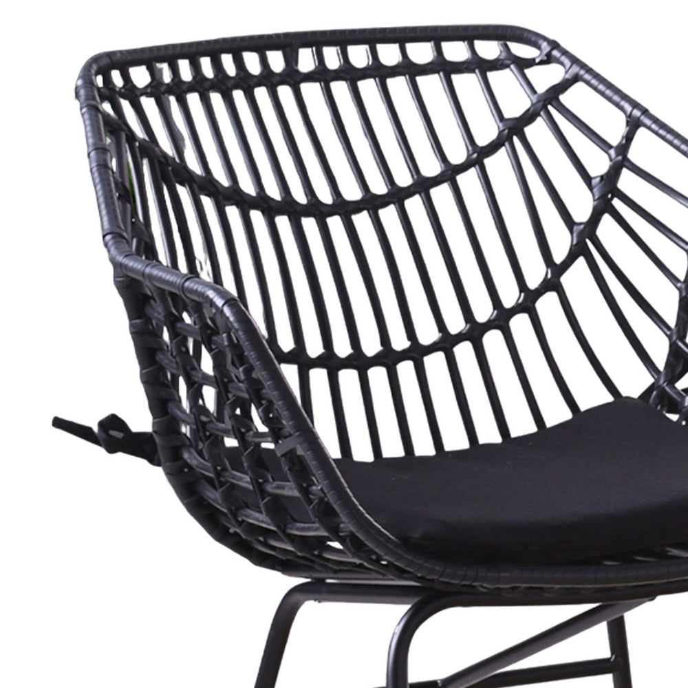 Niya Patio Chair Set of 2, Polyester, Black Steel, Outdoor Rattan Wicker - BM319857