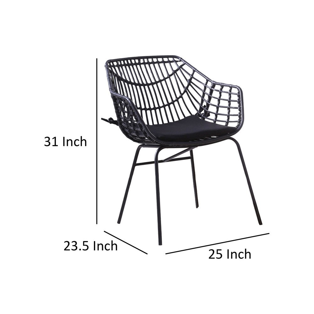 Niya Patio Chair Set of 2, Polyester, Black Steel, Outdoor Rattan Wicker - BM319857