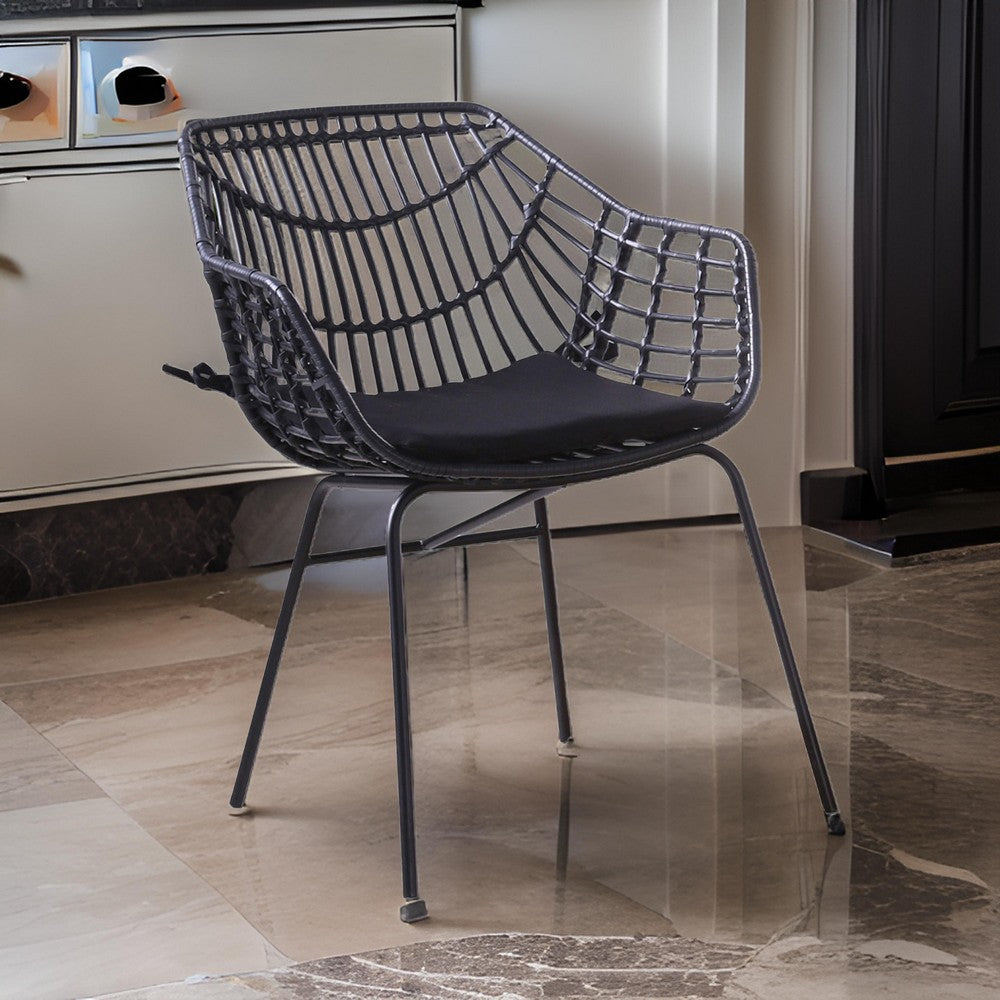 Niya Patio Chair Set of 2, Polyester, Black Steel, Outdoor Rattan Wicker - BM319857