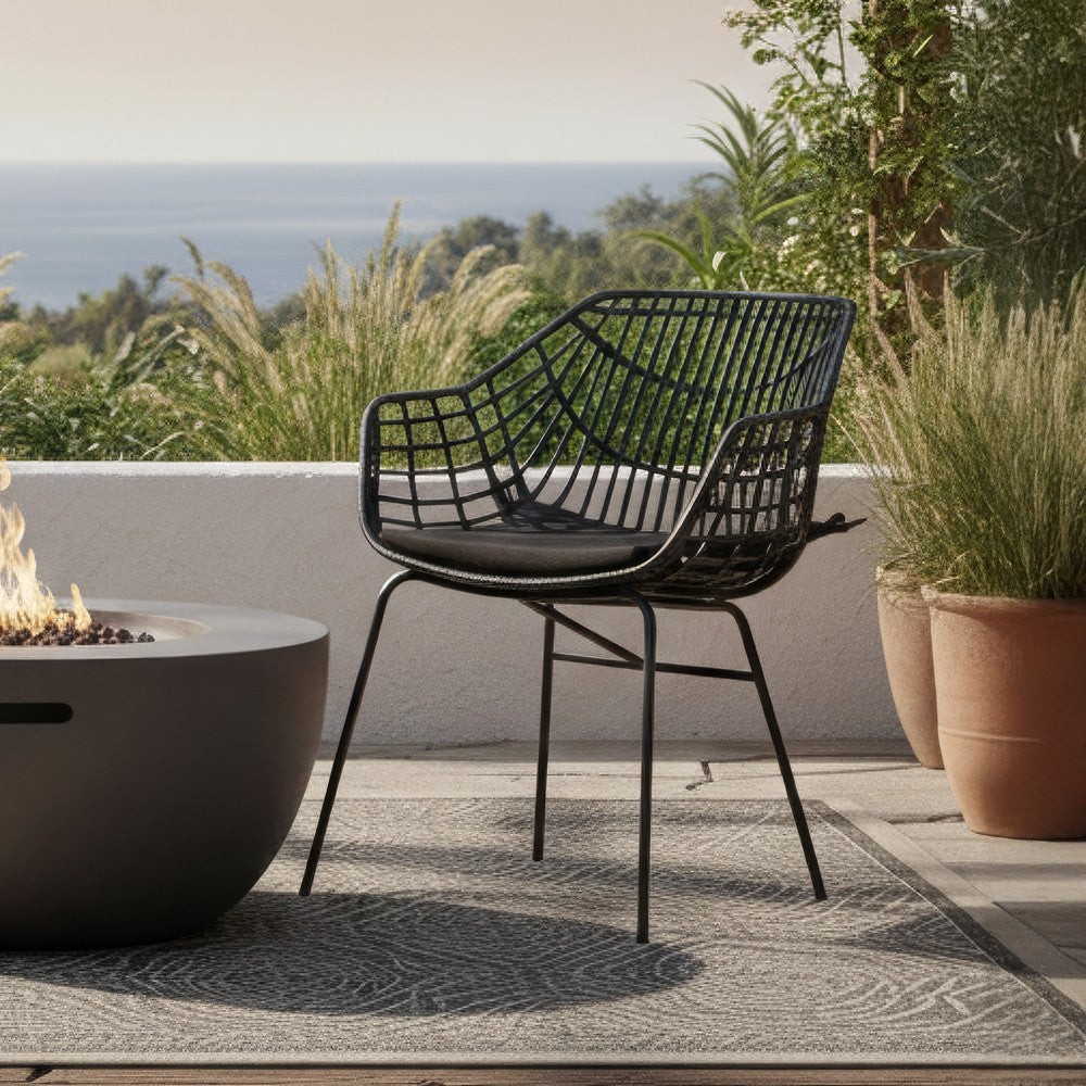 Niya Patio Chair Set of 2, Polyester, Black Steel, Outdoor Rattan Wicker - BM319857