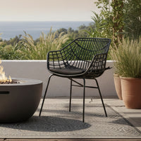Niya Patio Chair Set of 2, Polyester, Black Steel, Outdoor Rattan Wicker - BM319857