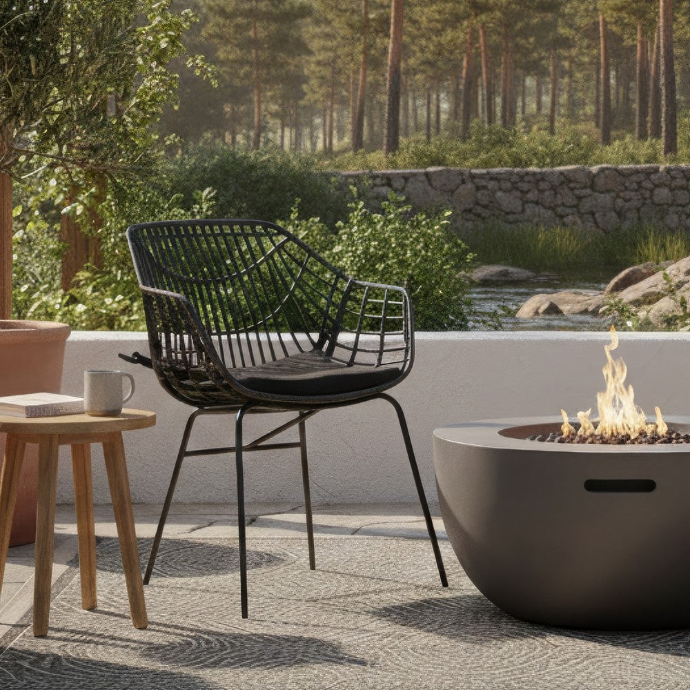 Niya Patio Chair Set of 2, Polyester, Black Steel, Outdoor Rattan Wicker - BM319857
