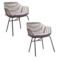 Niya Patio Chair Set of 2, Black Steel, Gray, Brown Outdoor Rattan Wicker - BM319858