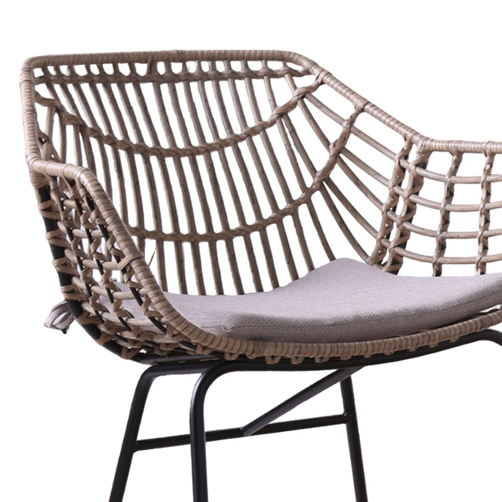 Niya Patio Chair Set of 2, Black Steel, Gray, Brown Outdoor Rattan Wicker - BM319858