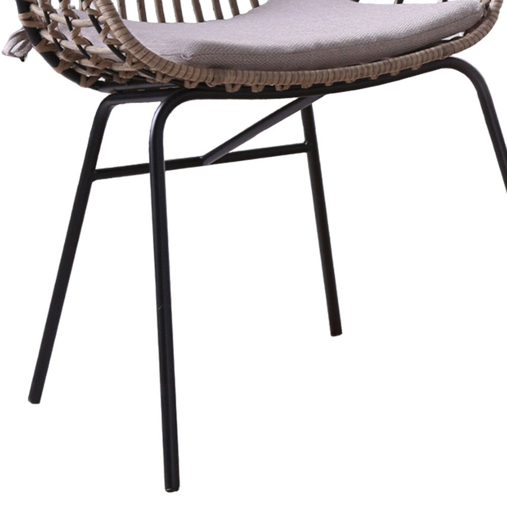 Niya Patio Chair Set of 2, Black Steel, Gray, Brown Outdoor Rattan Wicker - BM319858