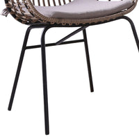 Niya Patio Chair Set of 2, Black Steel, Gray, Brown Outdoor Rattan Wicker - BM319858