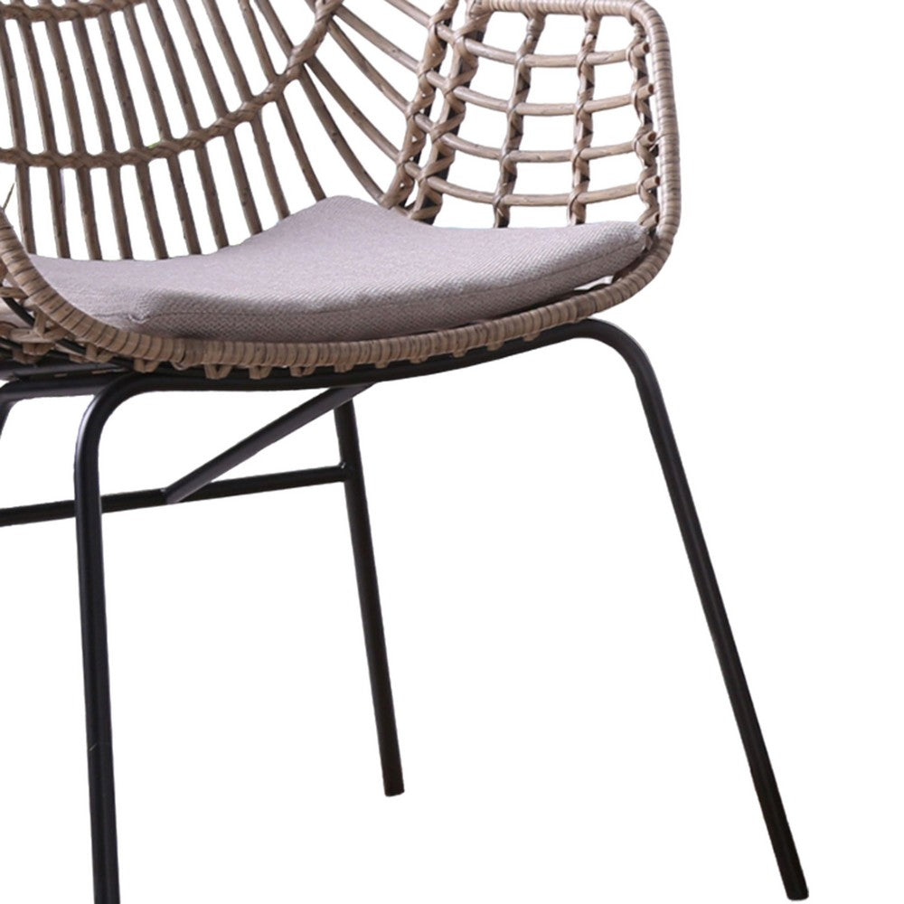Niya Patio Chair Set of 2, Black Steel, Gray, Brown Outdoor Rattan Wicker - BM319858