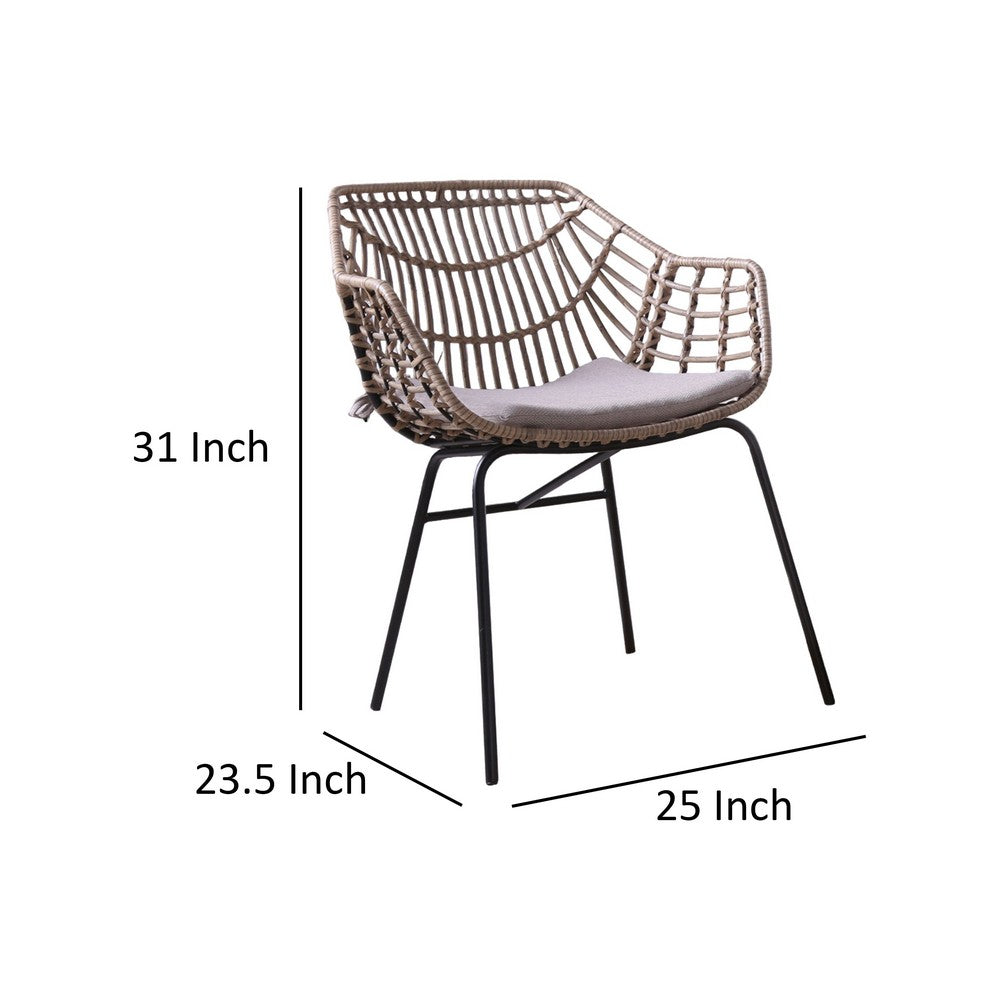 Niya Patio Chair Set of 2, Black Steel, Gray, Brown Outdoor Rattan Wicker - BM319858