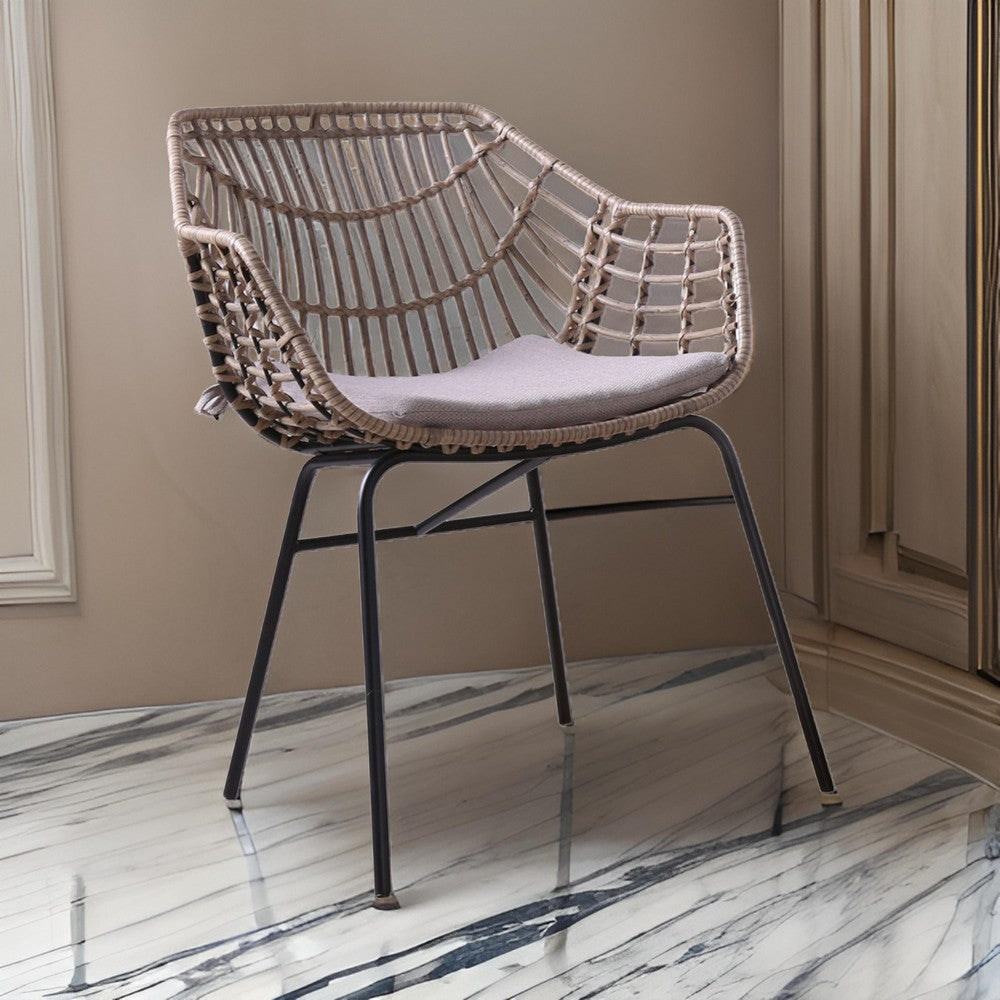 Niya Patio Chair Set of 2, Black Steel, Gray, Brown Outdoor Rattan Wicker - BM319858