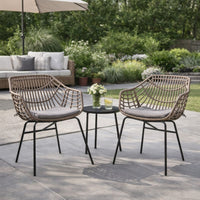 Niya Patio Chair Set of 2, Black Steel, Gray, Brown Outdoor Rattan Wicker - BM319858