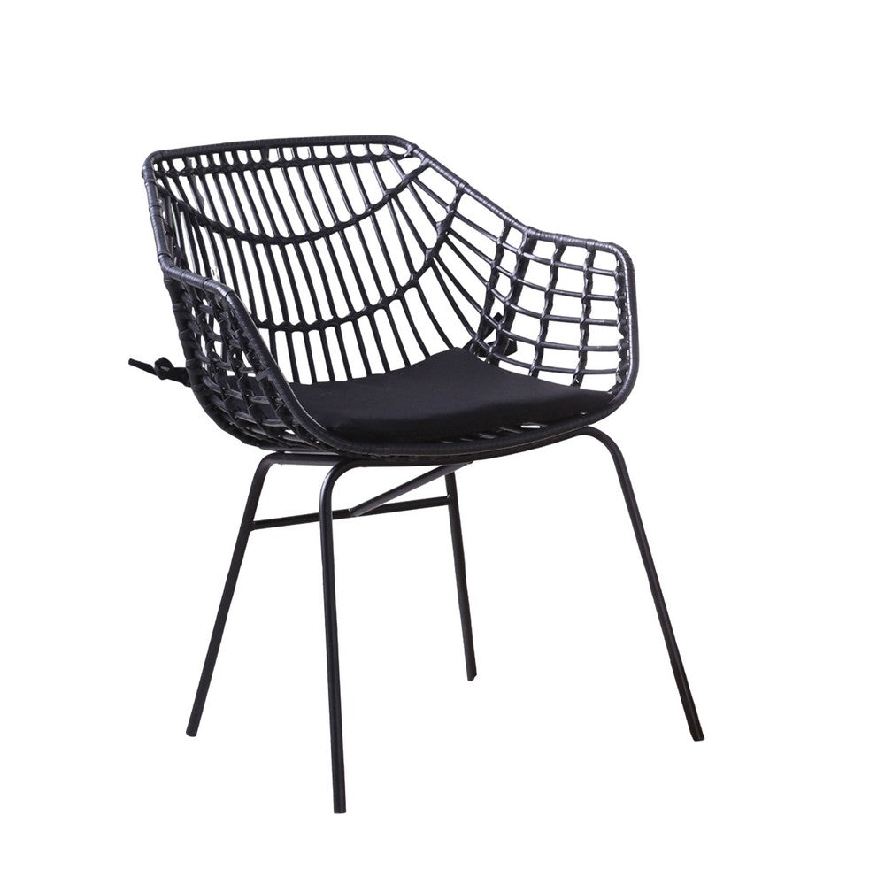 Zyan 3pc Outdoor Set, 2 Accent Chairs with Table, Black Steel, Brown Rattan - BM319859