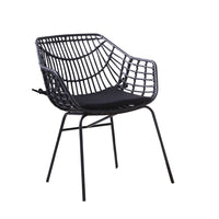 Zyan 3pc Outdoor Set, 2 Accent Chairs with Table, Black Steel, Brown Rattan - BM319859