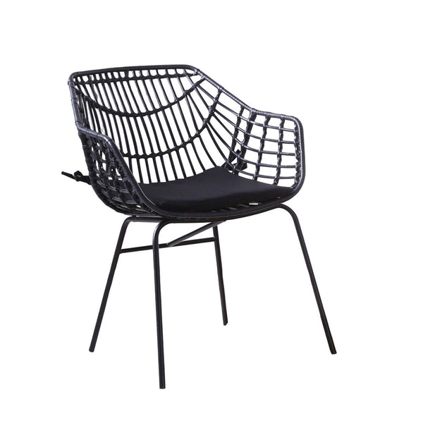 Zyan 3pc Outdoor Set, 2 Accent Chairs with Table, Black Steel, Brown Rattan - BM319859