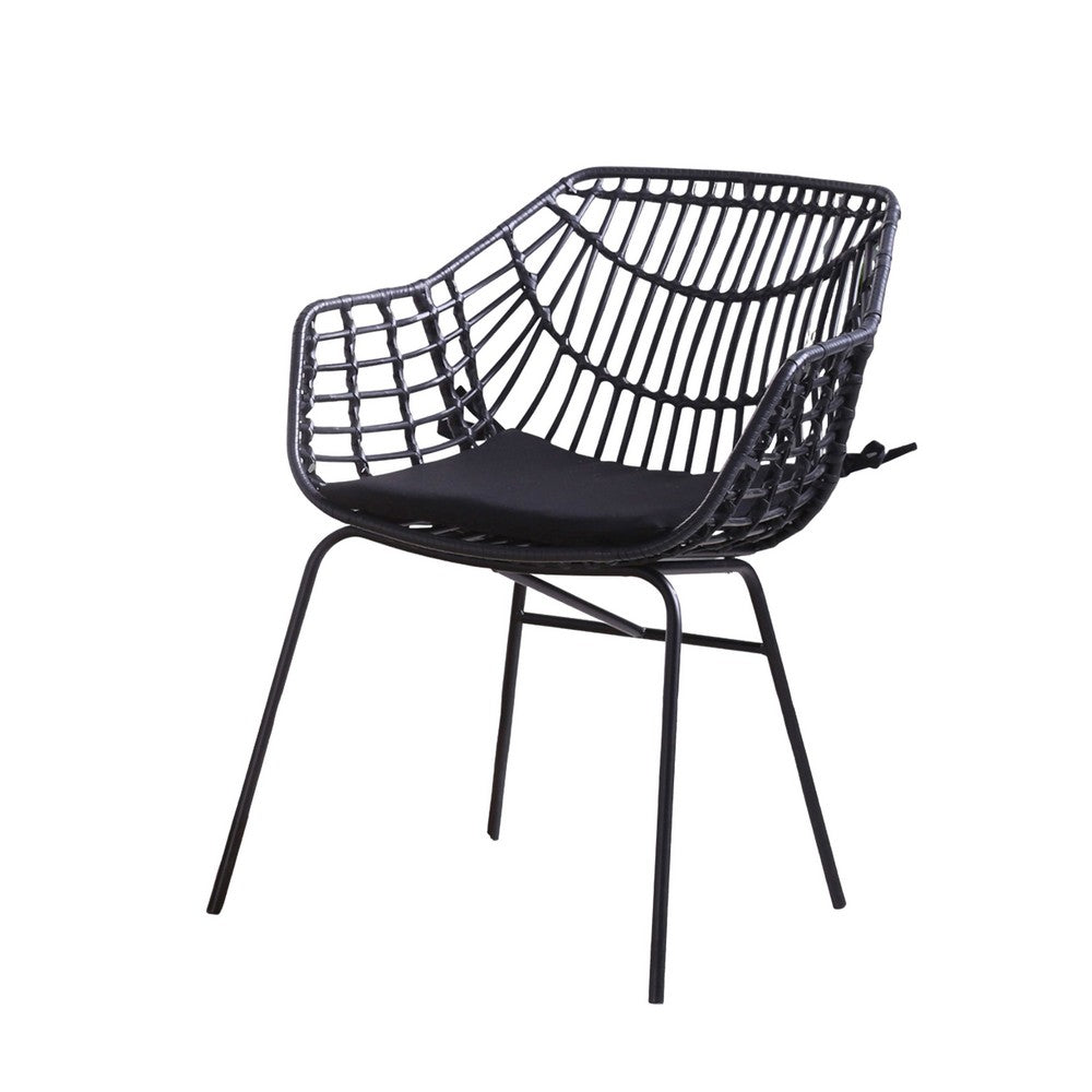 Zyan 3pc Outdoor Set, 2 Accent Chairs with Table, Black Steel, Brown Rattan - BM319859