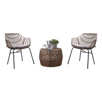 Zyan 3pc Outdoor Set, 2 Accent Chairs with Table, Black Steel, Gray, Rattan - BM319860