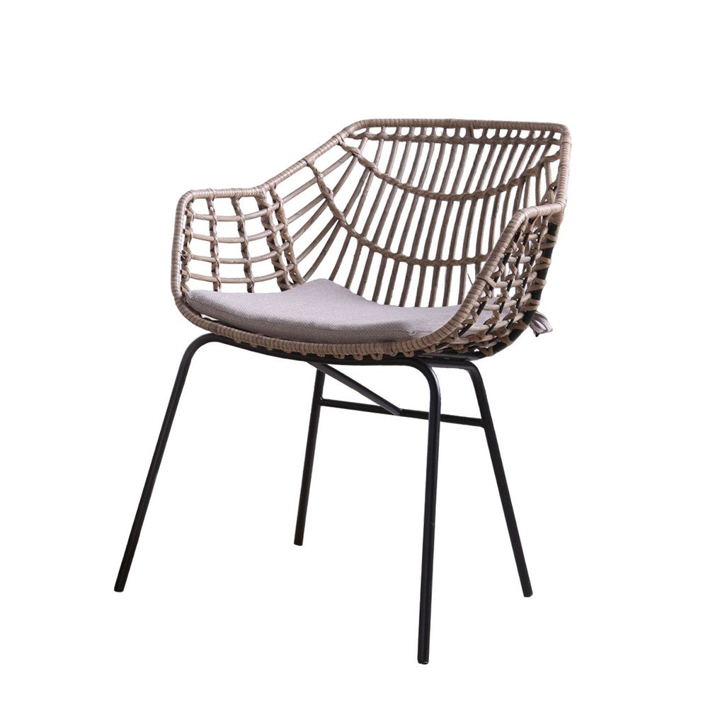 Zyan 3pc Outdoor Set, 2 Accent Chairs with Table, Black Steel, Gray, Rattan - BM319860