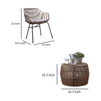 Zyan 3pc Outdoor Set, 2 Accent Chairs with Table, Black Steel, Gray, Rattan - BM319860