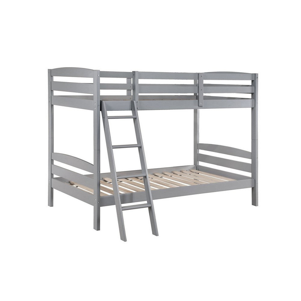 Hina Twin Bunk Bed, Angled Ladder, Sturdy Slat Design, Gray Solid Wood - BM319861