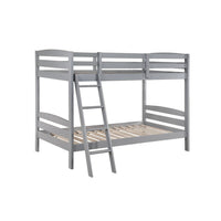 Hina Twin Bunk Bed, Angled Ladder, Sturdy Slat Design, Gray Solid Wood - BM319861