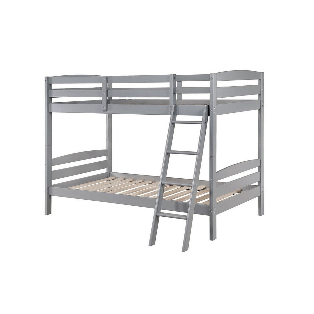 Hina Twin Bunk Bed, Angled Ladder, Sturdy Slat Design, Gray Solid Wood - BM319861