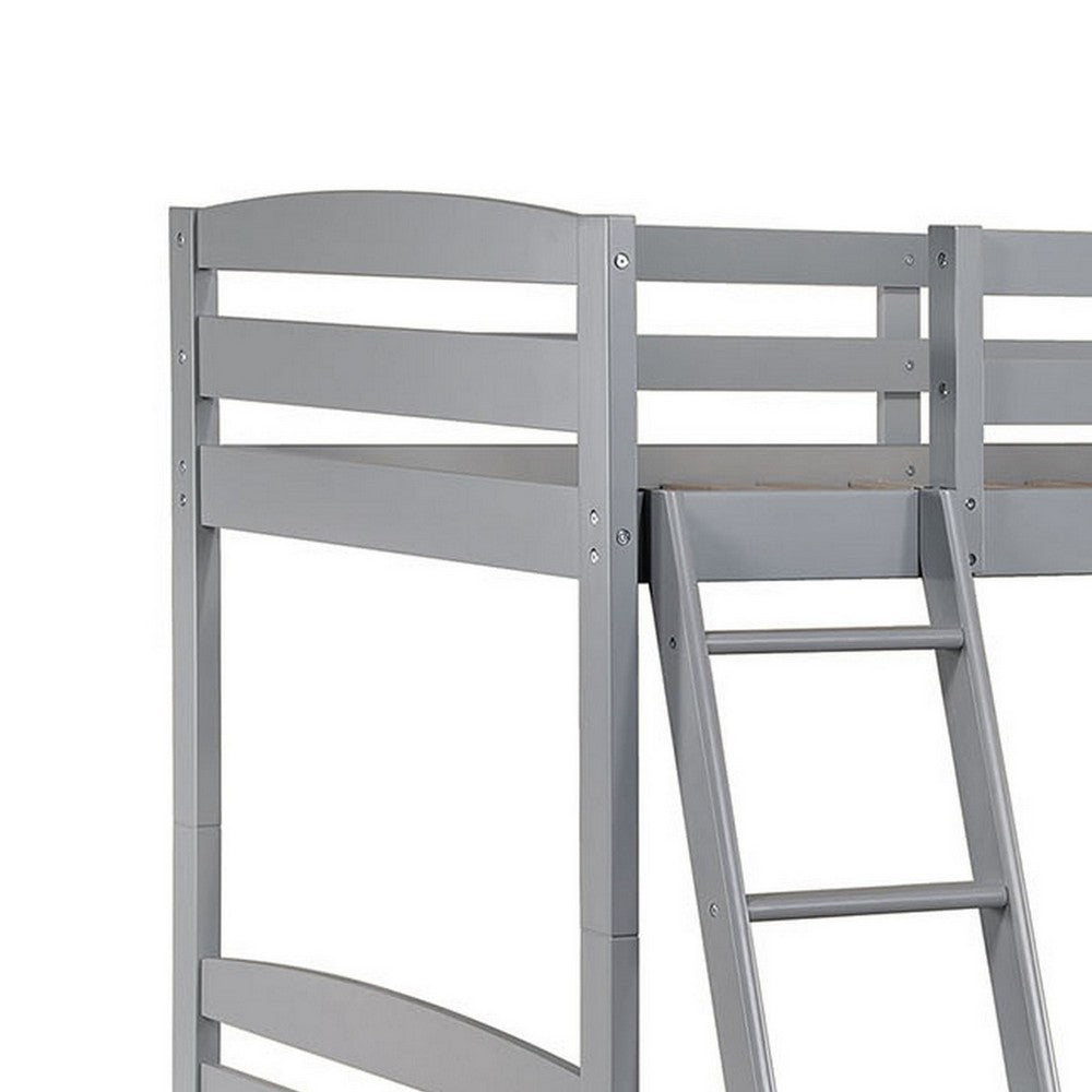 Hina Twin Bunk Bed, Angled Ladder, Sturdy Slat Design, Gray Solid Wood - BM319861