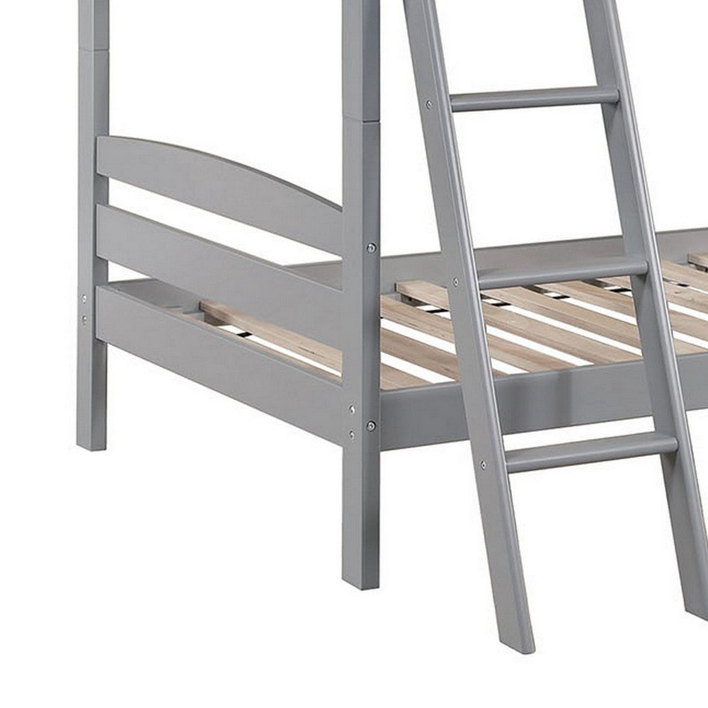 Hina Twin Bunk Bed, Angled Ladder, Sturdy Slat Design, Gray Solid Wood - BM319861