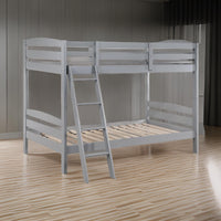 Hina Twin Bunk Bed, Angled Ladder, Sturdy Slat Design, Gray Solid Wood - BM319861