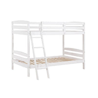 Hina Twin Bunk Bed, Angled Ladder, Sturdy Slat Design, White Solid Wood - BM319862