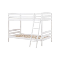 Hina Twin Bunk Bed, Angled Ladder, Sturdy Slat Design, White Solid Wood - BM319862
