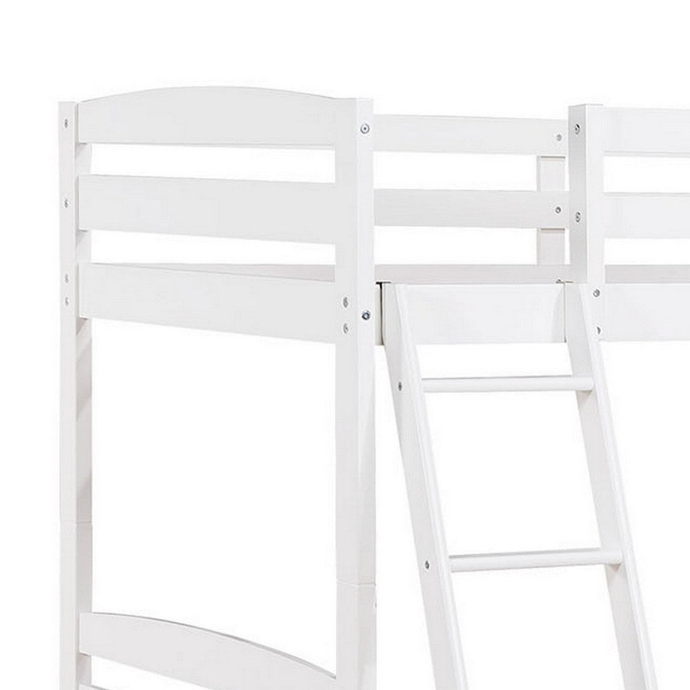 Hina Twin Bunk Bed, Angled Ladder, Sturdy Slat Design, White Solid Wood - BM319862