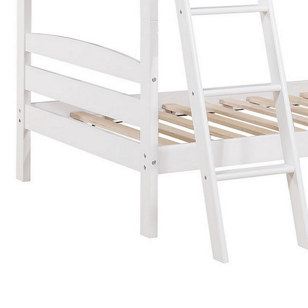 Hina Twin Bunk Bed, Angled Ladder, Sturdy Slat Design, White Solid Wood - BM319862