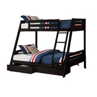 Emily Twin Over Full Bunk Bed with Ladder, 2 Drawers, Black Solid Wood - BM319863