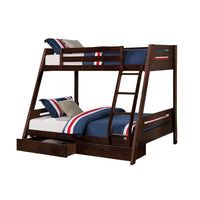 Emily Twin Over Full Bunk Bed with Ladder, 2 Drawers, Espresso Brown Wood - BM319864