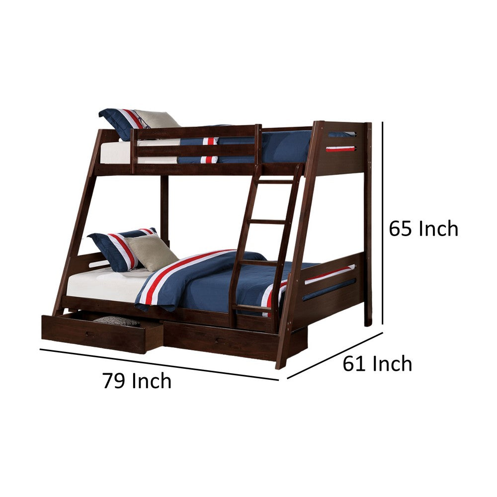 Emily Twin Over Full Bunk Bed with Ladder, 2 Drawers, Espresso Brown Wood - BM319864