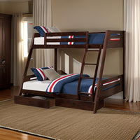 Emily Twin Over Full Bunk Bed with Ladder, 2 Drawers, Espresso Brown Wood - BM319864