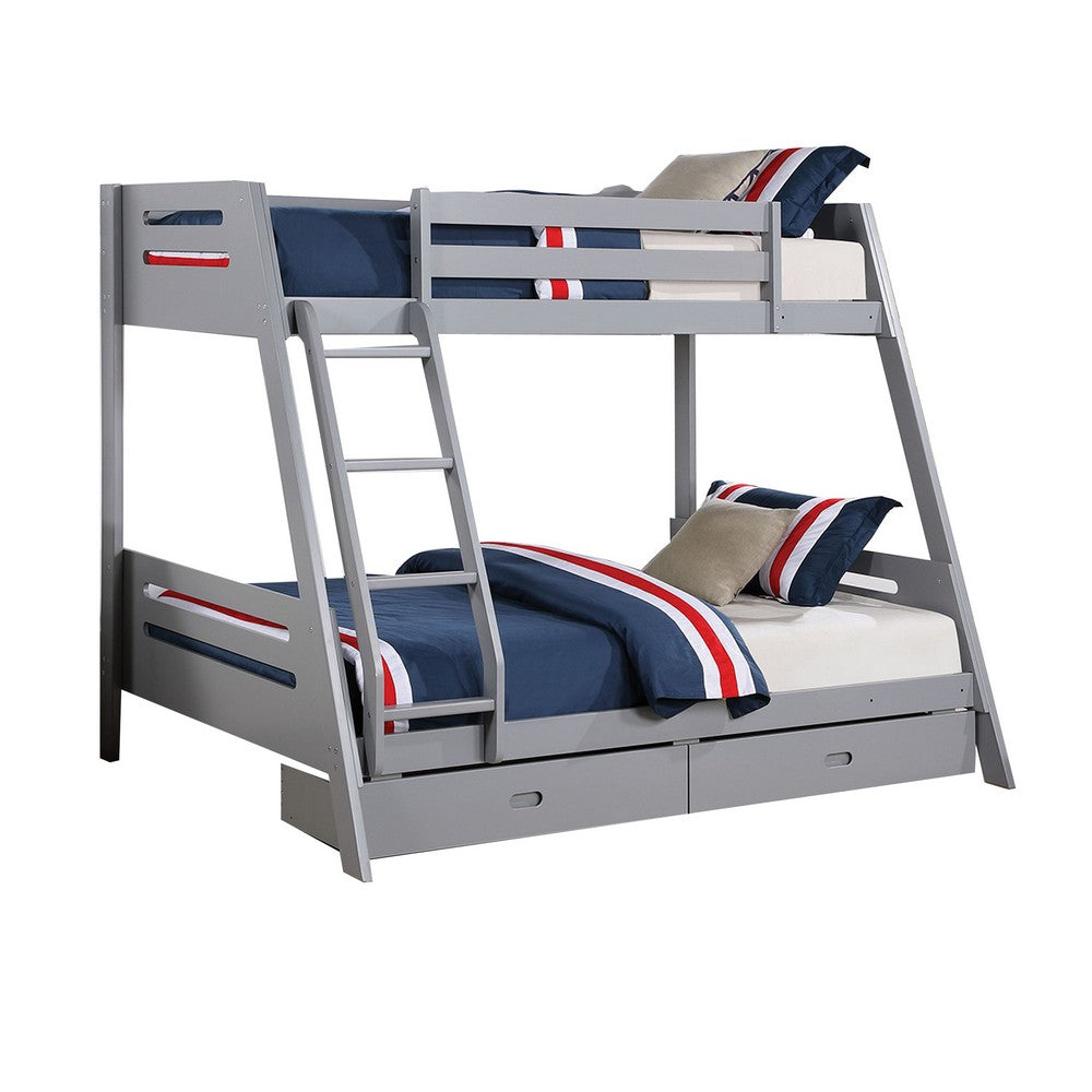 Emily Twin Over Full Bunk Bed with Ladder, 2 Drawers, Gray Solid Wood - BM319865