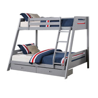 Emily Twin Over Full Bunk Bed with Ladder, 2 Drawers, Gray Solid Wood - BM319865