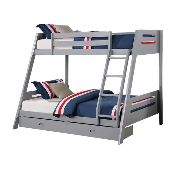 Emily Twin Over Full Bunk Bed with Ladder, 2 Drawers, Gray Solid Wood - BM319865